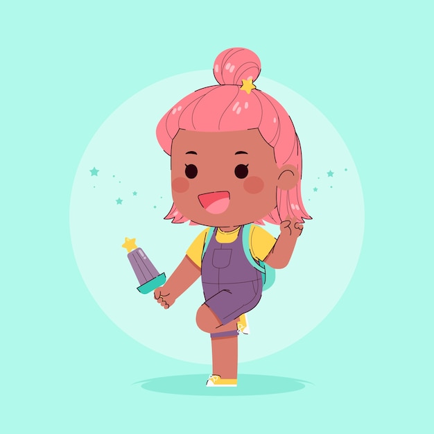 Vector hand drawn kawaii girl illustration