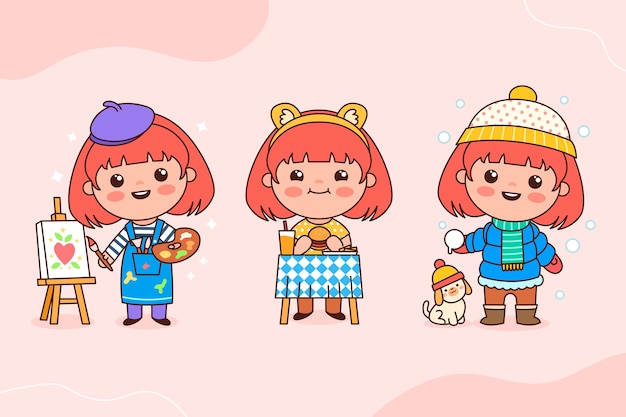 Hand drawn kawaii girl illustration