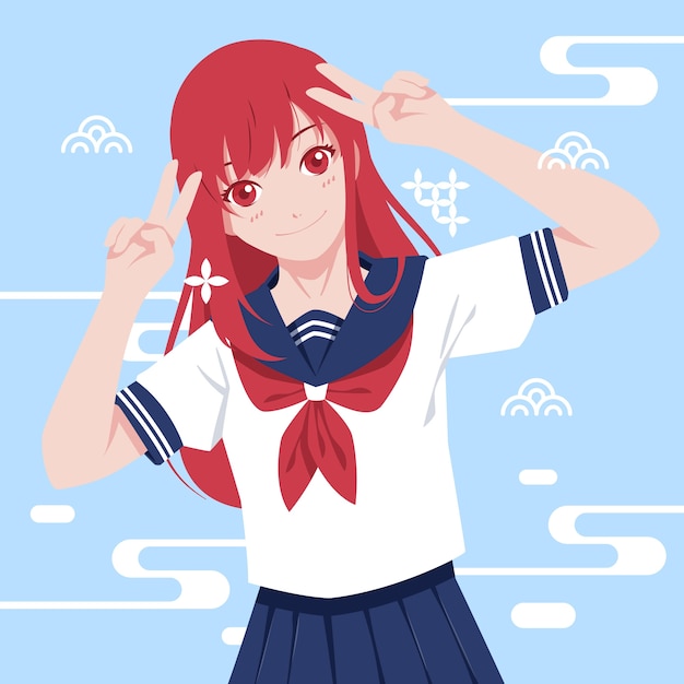 Hand drawn kawaii girl illustration