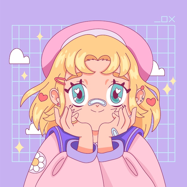 Hand drawn kawaii girl illustration