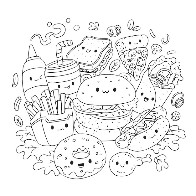 Vector hand drawn kawaii illustration