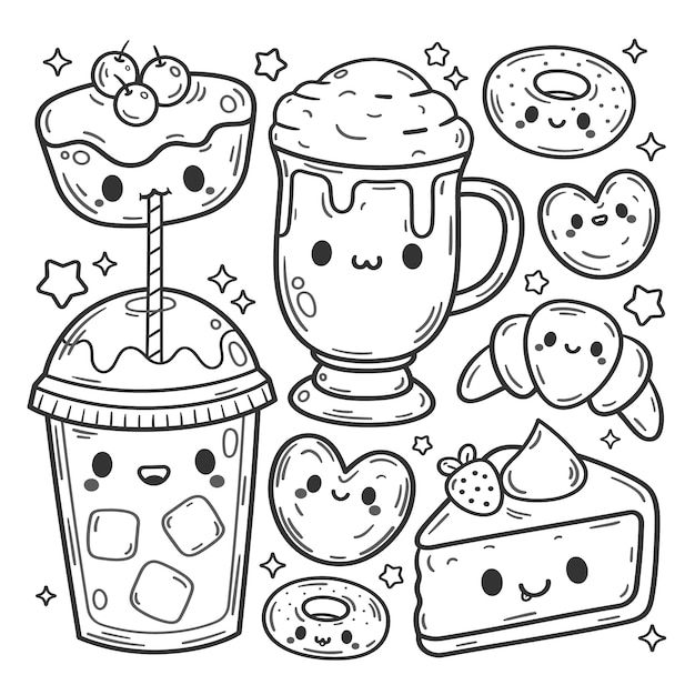 Vector hand drawn kawaii illustration