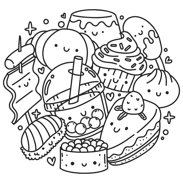 Vector hand drawn kawaii illustration