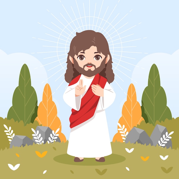 Vector hand drawn kawaii jesus illustration