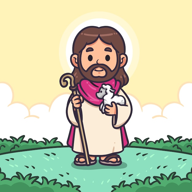 Vector hand drawn kawaii jesus illustration