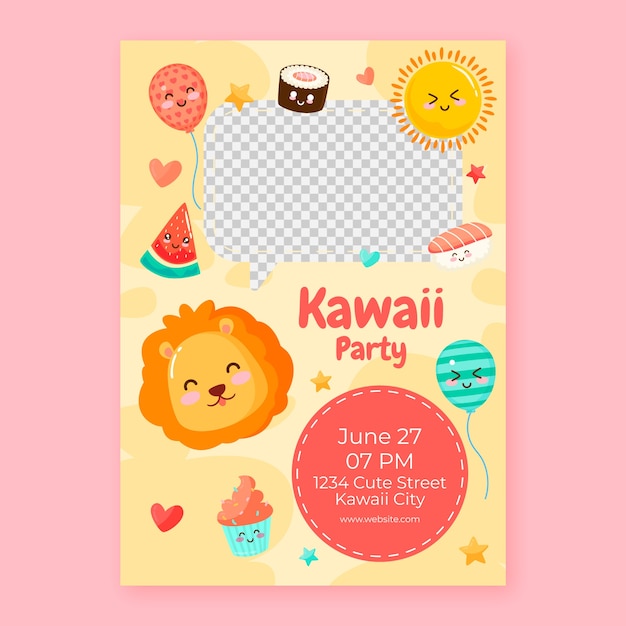 Vector hand drawn kawaii poster template