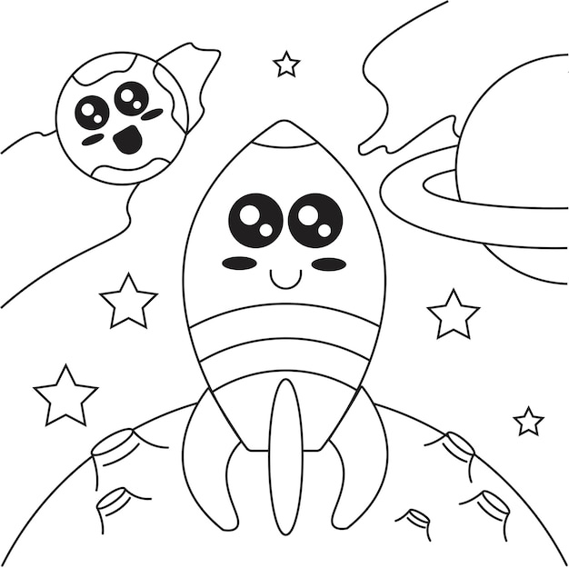 손으로 그린 귀여운 로켓 색칠 그림