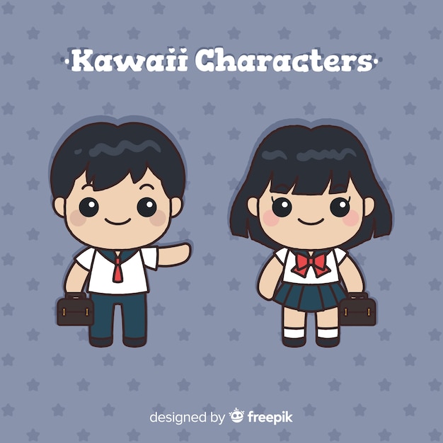 Collezione di personaggi di scuola kawaii disegnata a mano