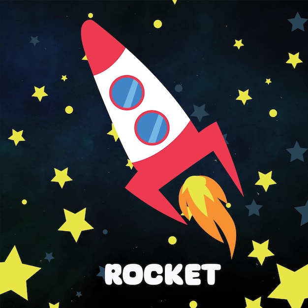 Hand drawn kawaii style of the rocket Vector illustration