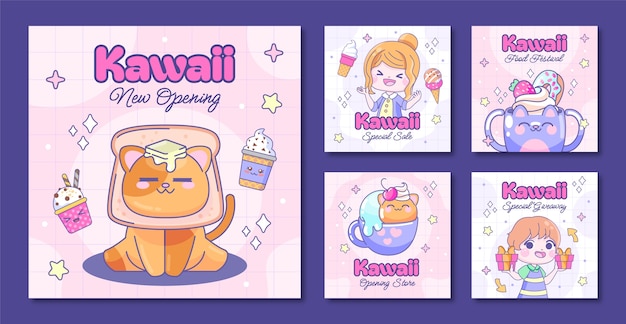 Hand drawn kawaii style template
