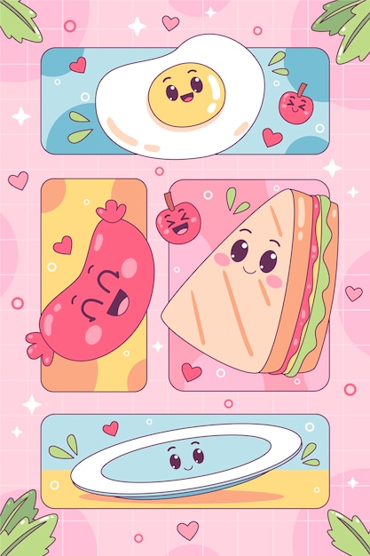 Hand drawn kawaii style vertical wallpaper