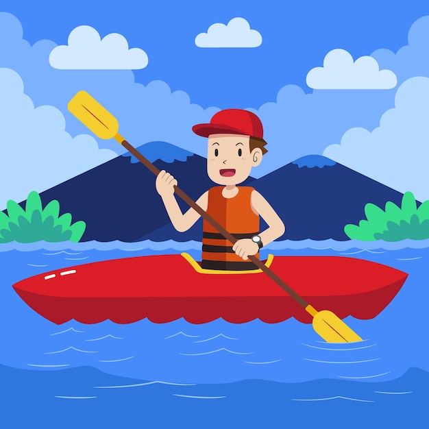 Hand drawn kayaking illustration