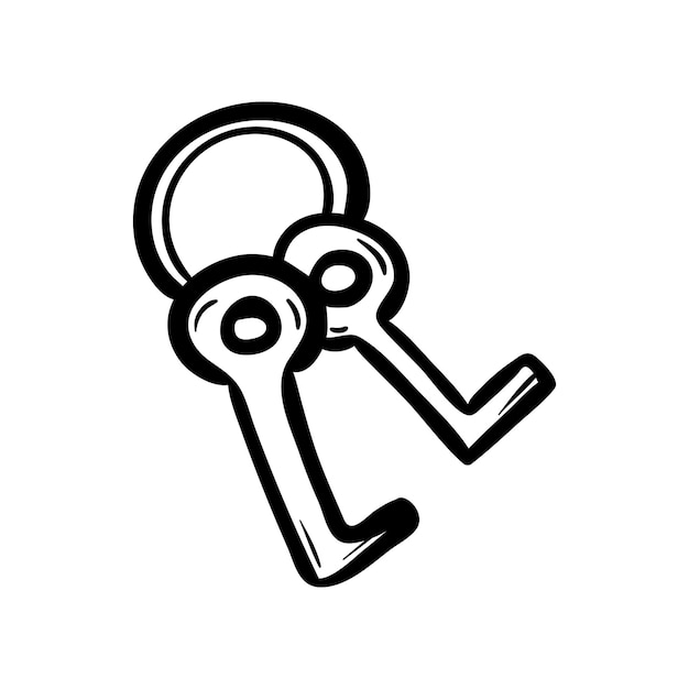 Hand drawn keys doodle icon. Hand drawn black sketch. Sign symbol. Decoration element. White background. Isolated. Flat design. Vector cartoon illustration.