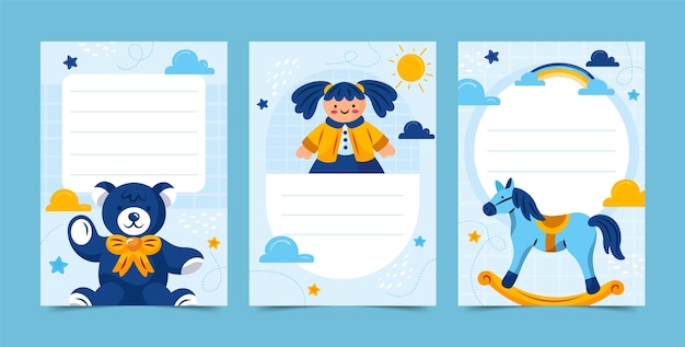 Vector hand drawn kids cards template