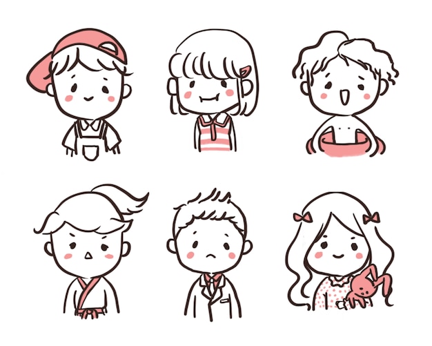 Hand drawn kids cute simple character collection