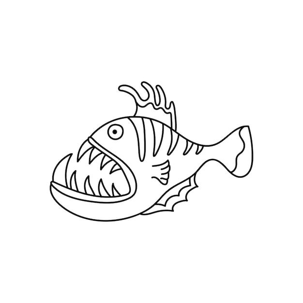 Hand drawn Kids drawing Cartoon deep sea fish Isolated on White Background