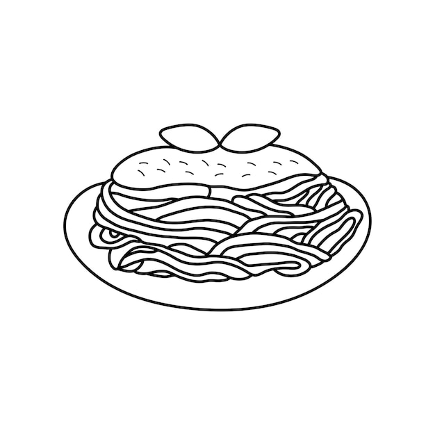 手描きの子供たちの漫画のベクトル図を描くボロネーゼ ソース パスタ スパゲッティ アイコン分離
