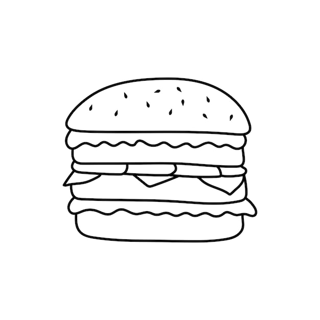 Vector hand drawn kids drawing cartoon vector illustration burger icon isolated on white background