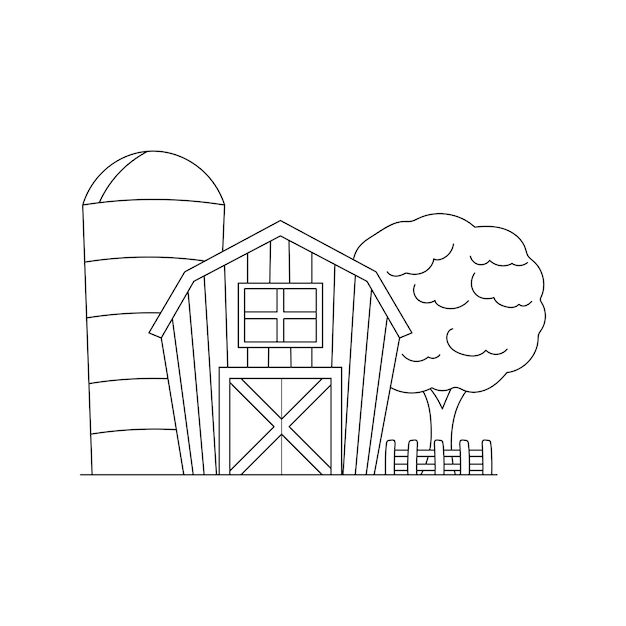 Hand drawn Kids drawing Cartoon Vector illustration cute farmhouse icon Isolated on White Background