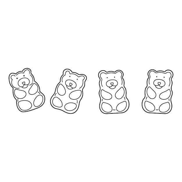 Hand drawn kids drawing cartoon vector illustration cute gummy bears isolated on white background