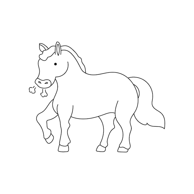 Vector hand drawn kids drawing cartoon vector illustration cute horse icon isolated on white background