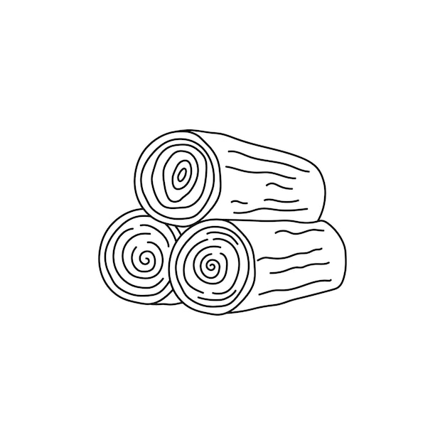 Hand drawn Kids drawing Cartoon Vector illustration cute pile of wood firewood logs icon Isolated