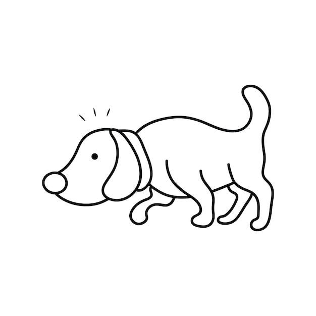 Вектор Ручной рисунок детский рисунок мультфильм векторная иллюстрация собака нюхает значок земли изолированный