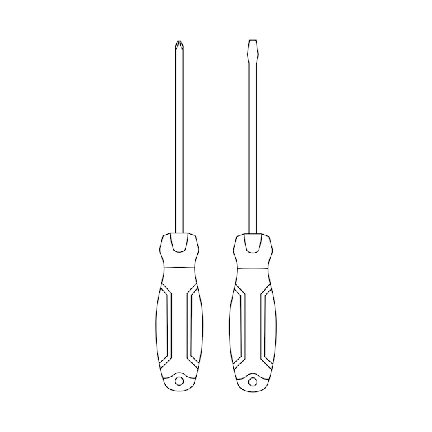 Vector hand drawn kids drawing cartoon vector illustration screwdrivers isolated on white background