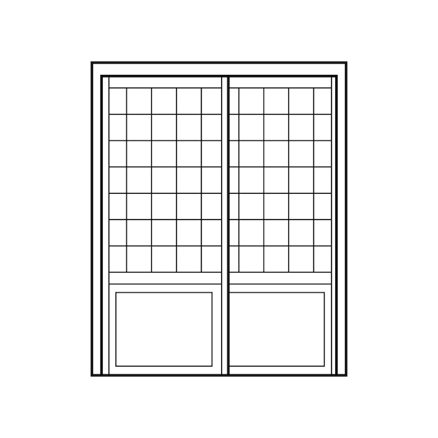 Hand drawn Kids drawing Vector illustration japanese sliding door with art wave Isolated