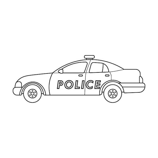 Vector hand drawn kids drawing vector illustration police car side view flat cartoon isolated