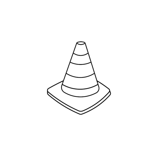 Hand drawn kids drawing vector illustration traffic cone flat cartoon isolated