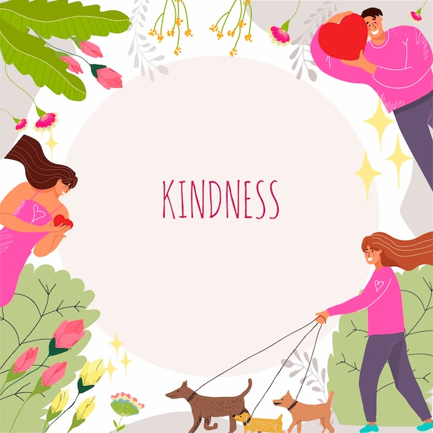 Hand drawn kindness concept flat cartoon background