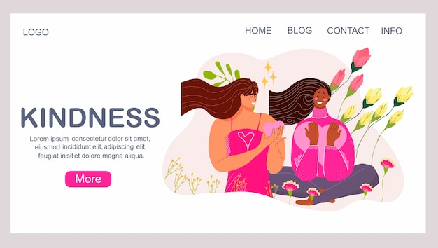 Vector hand drawn kindness concept flat cartoon landing page