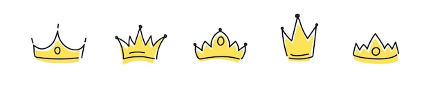 Vettore corona del re disegnata a mano line doodle crown