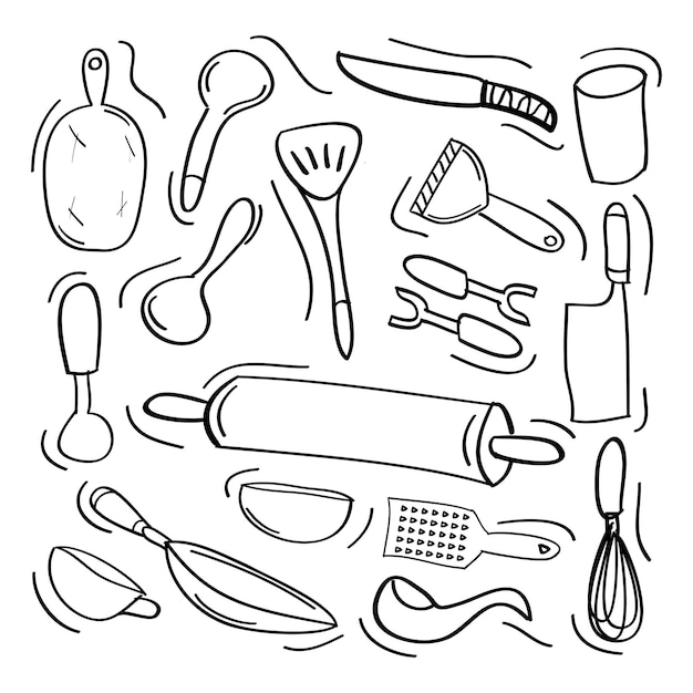 hand drawn kitchen set icon