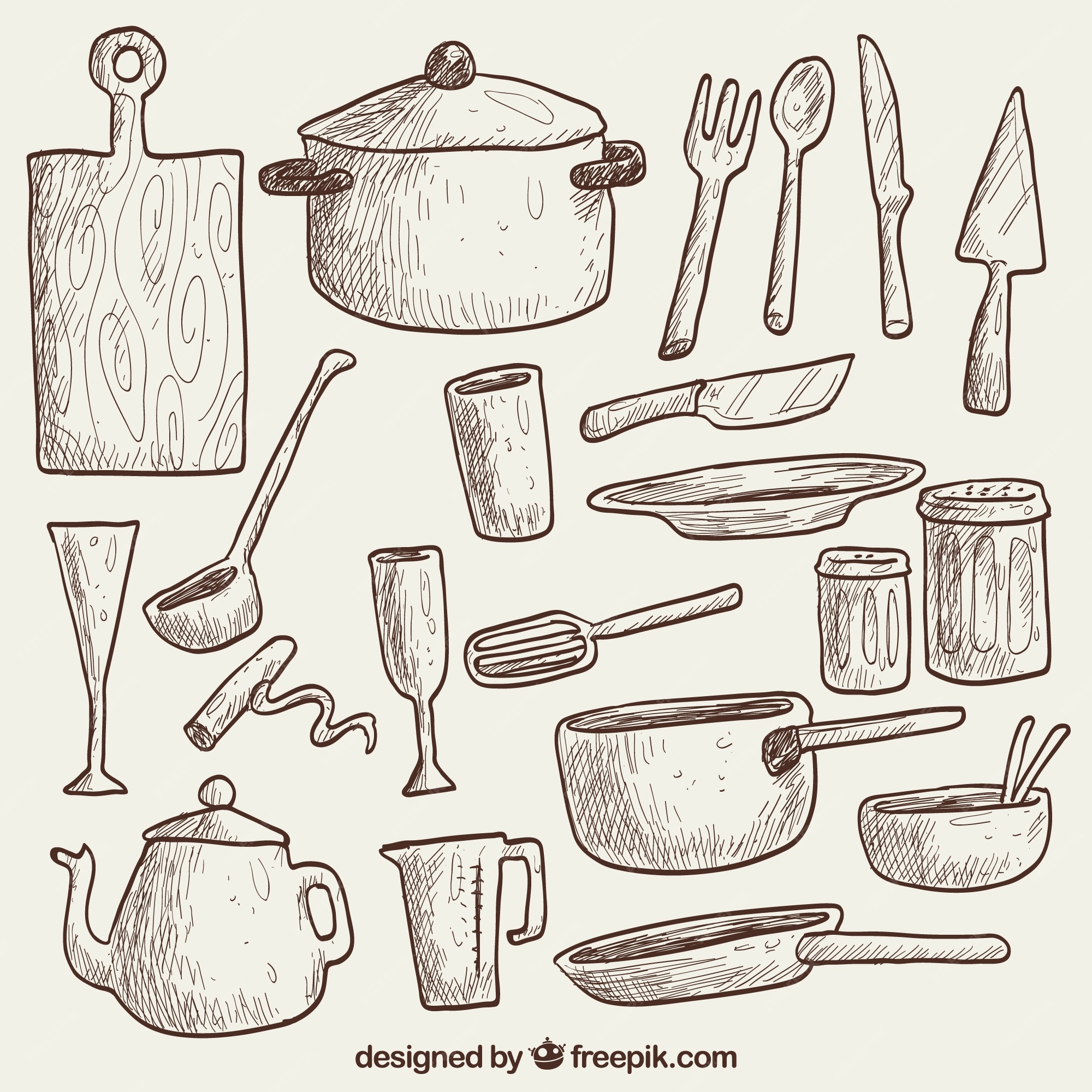 Drawn picture with kitchen stuff Royalty Free Vector Image