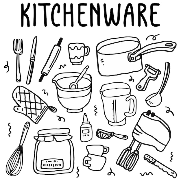 hand drawn kitchenware elements design