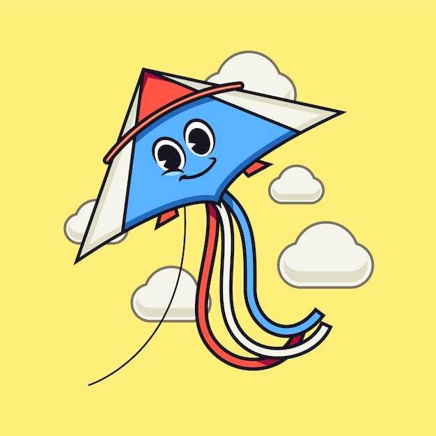 Vector hand drawn kite cartoon illustration