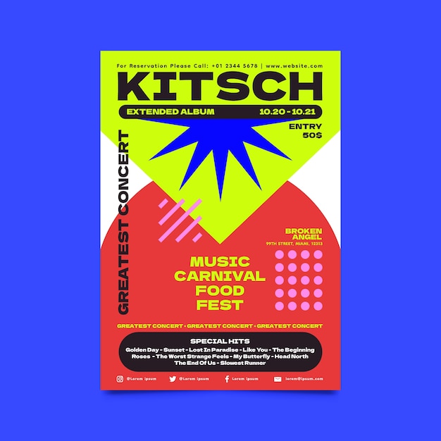 Vector hand drawn kitschy colors poster template