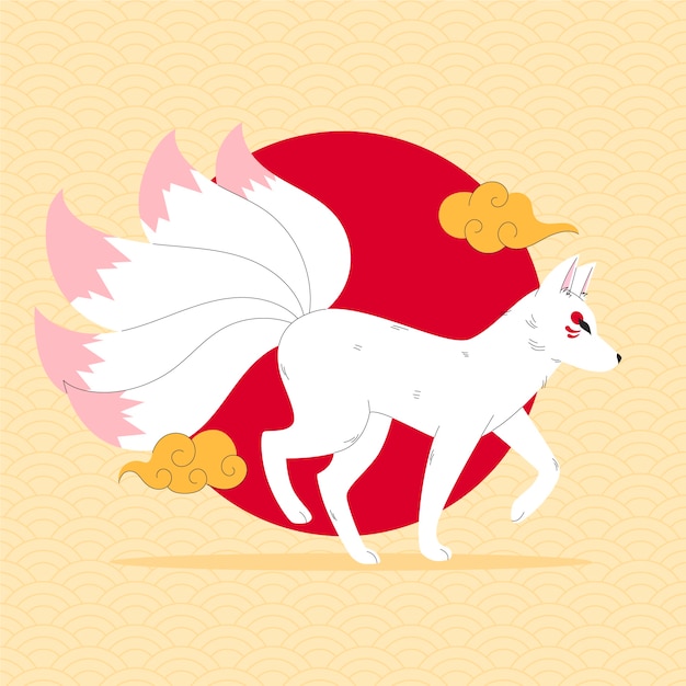 Hand drawn kitsune illustration