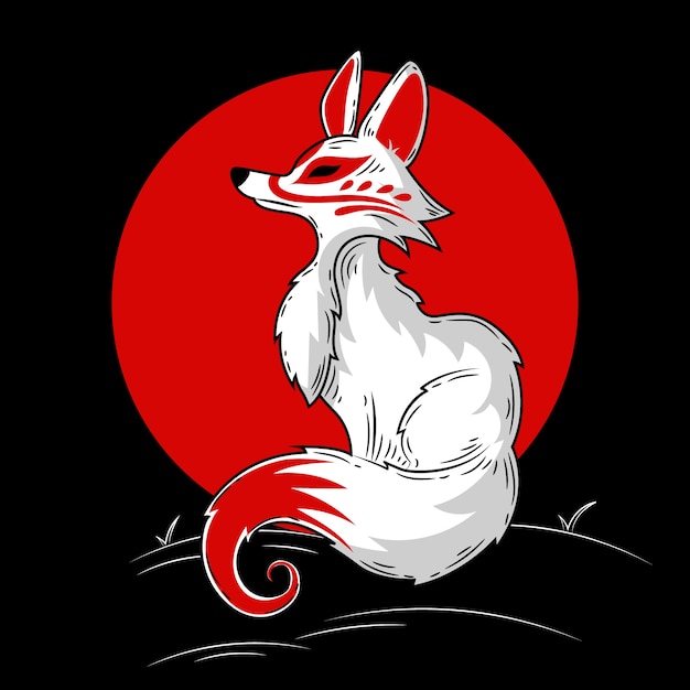 Vector hand drawn kitsune illustration