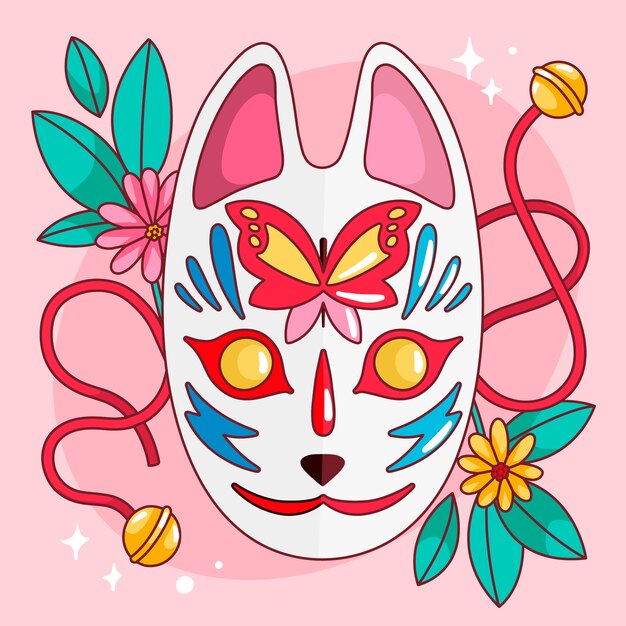 Hand drawn kitsune mask illustration