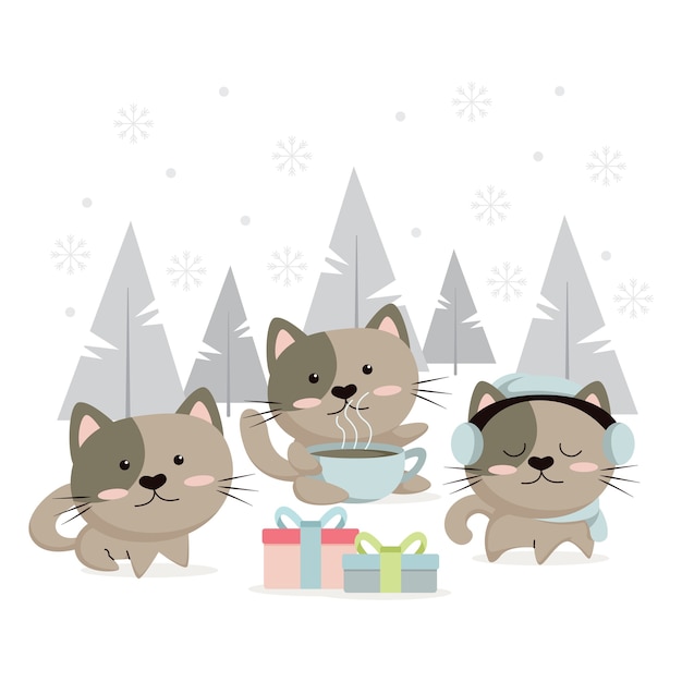 Vector hand drawn kitten couple