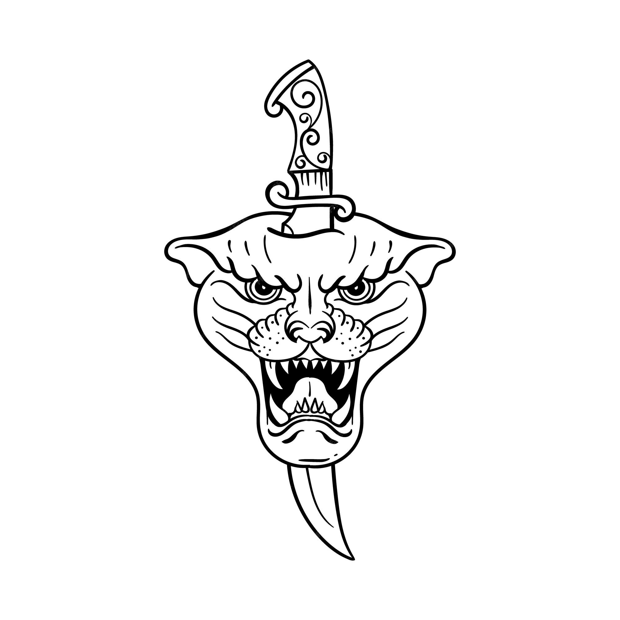 Premium Vector | Hand drawn knife and panther doodle illustration for tattoo stickers etc Premium Vector | Hand drawn knife and panther doodle illustration for tattoo stickers etc