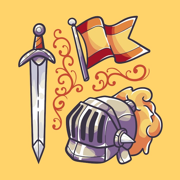 Vector hand drawn knight stickers pack