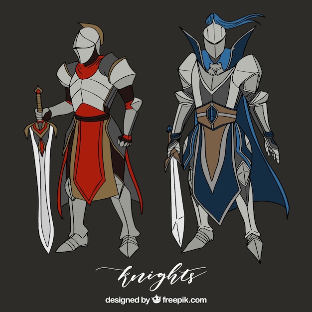 Hand drawn knights armor with swords
