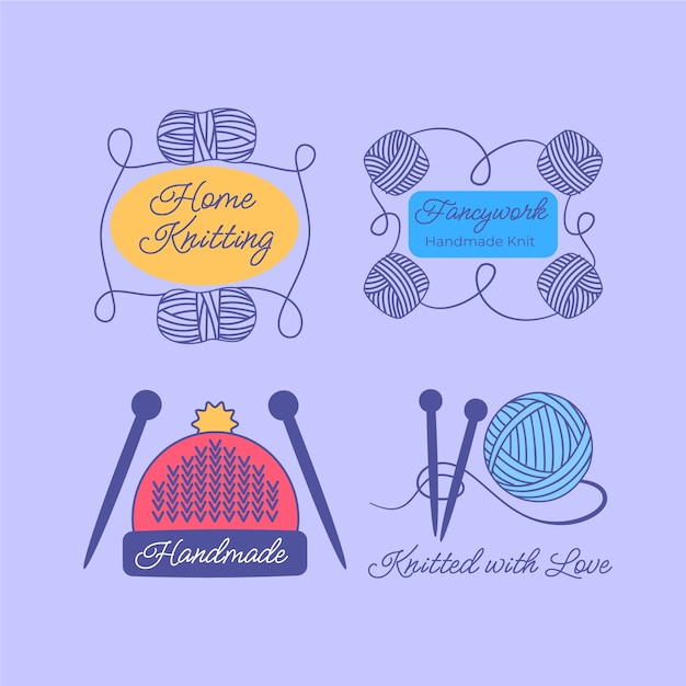 Vector hand drawn knitting logo template