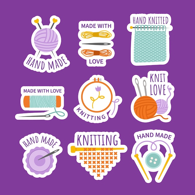 Vector hand drawn knitting sticker set