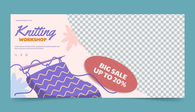 Vector hand drawn knitting workshop banner template