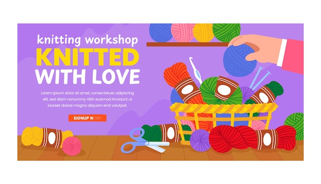 Vector hand drawn knitting workshop banner